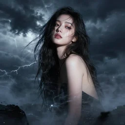 lee jin - eun emerging from chaotic thunderstorms by greg rutkowski, artgerm, ross tran, conrad roset, takato yomamoto, rule of thirds, seductive look, beautiful