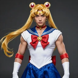 photo of a muscular man cosplaying as sailor moon