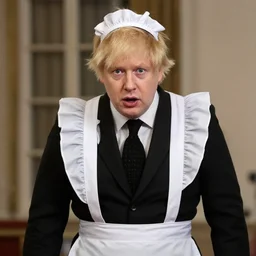 a maid costume worn by surprised boris johnson