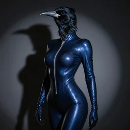 striking character concept portrait, black canary, dark blue leotard costume with zipper, curvaceous. side view. detailed, high quality, very dark lighting, many shadows, high contrast with dark background, fantasy, reflective suit, spotlight. digital artwork by artgerm and wlop and alex ross and greg rutkowski and alphonse mucha, trending on artstation