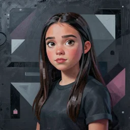 Millie Bobby Brown as 11 by Sachin Teng ,  dark vibes, Organic Painting , Matte Painting,  geometric shapes, hard edges, graffiti, street art:2 by Pixar (2009):4