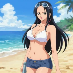 sultry nico robin on the beach, one piece, anime art pixiv