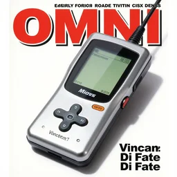 1979 OMNI Magazine Cover of a handheld electronic device in cyberpunk style by Vincent Di Fate. Product advertisement