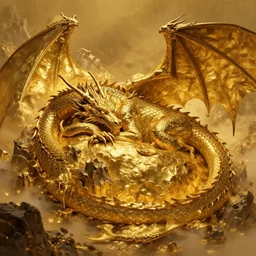 A dragon in deep slumber on mountains of gold , art station award winning, highly detailed