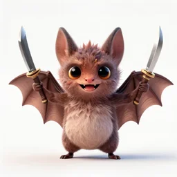 digital art of a cute fruit bat holding twin daggers by Pixar