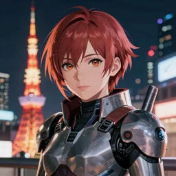 portrait of anime girl in mechanic armor in night tokyo by makoto sinkai, my hero academia,cyberpunk, greg rutkowski, perfect face, fine details