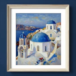 cubism art print painting of Santorini, by Aniko Hencz, gauche painting, classical painting, high definition, digital art,