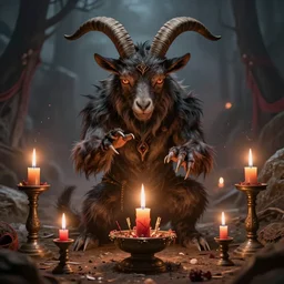furry goat demon conducting ritualistic demonic summoning