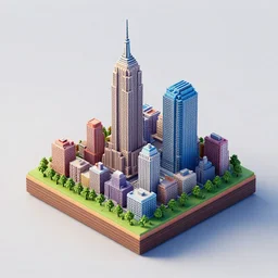 3 d isometric diorama a small square island with two tall new york buildings on top of it, detailed, sharp focus, a 3 d render by filip hodas, featured on polycount, cubo - futurism, colorful, voxel art, diorama, cityscape, octane render,