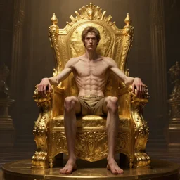 highly detailed portrait of a lonely thin man sitting on a golden throne, unreal engine, fantasy art by greg rutkowski