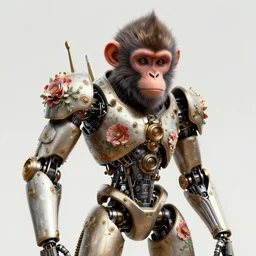 portrait of a monkey, robot steampunk, floral! horizon zero dawn machine, intricate, elegant, highly detailed, ray tracing, digital painting, artstation, concept art, smooth, sharp focus, illustration, art by artgerm and greg rutkowski and alphonse mucha, 8 k