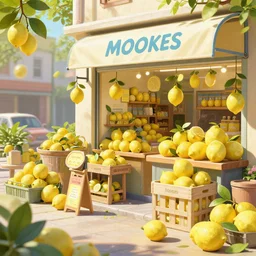 a dynamic buy marketplace of shops selling lemons digital painting high detail 4 k render trending on artstation