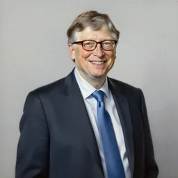 oil painting. presidential portrait of bill gates by aaron shikler. courtesy of the white house historical association. dark background