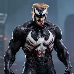 Donald Trump in Marvel Venoms body, hyper realistic photography, 8k,
