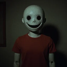 creepy happy Mannequin in the backrooms. Liminal. VHS found footage. Shaky, grainy.