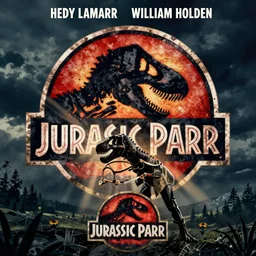 a movie poster for jurassic park starring hedy lamarr and william holden
