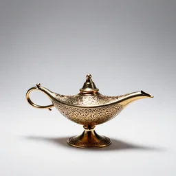 ornate aladdin's lamp, professional product shot, isolated on a pure white background, centered, entire object in frame, sharp focus, soft studio lighting