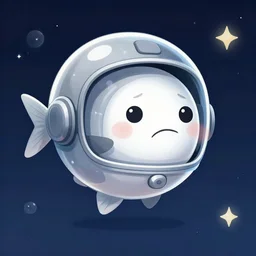 a silverfish wearing a helmet, emotional in space