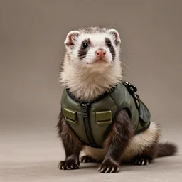 a ferret wearing a bullet proof vest