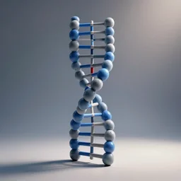 DNA helix made out of marbles and rods, blue and grey, studio light, octane render, soft filter