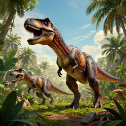Jurassic Park movie, the dinosaurs are too damn high, trending on Artstation, 8K, ultra wide angle, pincushion lens effect