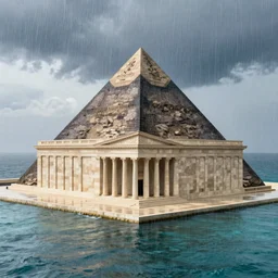 2 0 1 0 s movie still of a neoclassical palace made of pyramids on the ocean, by piranesi, high quality, high detailed, rain