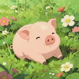 cute and adorable piglet resting on a beautiful garden by makoto shinkai, miniature pig, studio ghibli, hayao miyazaki, key anime visual, 8 k