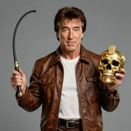 sylvester stallone as indiana jones holding a whip in left hand and holding a golden mayan skull in the right hand, grey background, hyperdetailed, artstation, cgsociety, 8 k