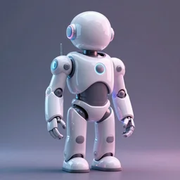 3D render of a smooth simple cyberpunk humanoid futuristic sci-fi robot, neon lights, in the style of Daniel Dociu, dramatic lighting, vibrant colors, Trending on Artstation HQ, 4K, UHD, High quality, Unreal Engine