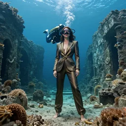 diver exploring the ruins of atlantis, styling by Tom Eerebout & Sandra Amador, photo by mario testino, cinematic, hyper detailed, micro details, insanely detailed, trending on artstation, concept art