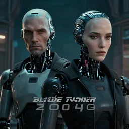 vfx film closeup, humanoid robot detective couple squad in blade runner 2 0 4 9 slums, flat color profile, low - key lighting, award winning photography, arri alexa cinematography, hyper real photorealistic cinematic, atmospheric cool colorgrade