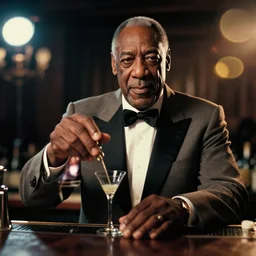 Bill Cosby as a mixologist, cinematic lighting, dramatic,  octane render, long lens, shallow depth of field, bokeh, anamorphic lens flare, 8k, hyper detailed, 35mm film grain