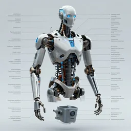 exploded view diagram of cyborg with all parts labeled, intricate and detailed assembly drawing of a cyborg, fantasy concept art, hyper realistic illustration, 8 k, artstation