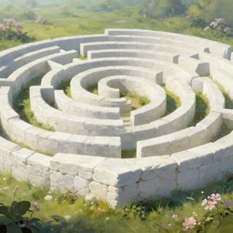 White stone labyrinth, high walls, field. Lighting, bloom. Fantasy, digital painting, HD, 4k, detailed.