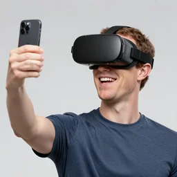 mark zuckerberg wearing a virtual reality headset taking a smiling selfie in front of the sagrada familia basilica, high detail, full focus, time magazine 2 0 2 2