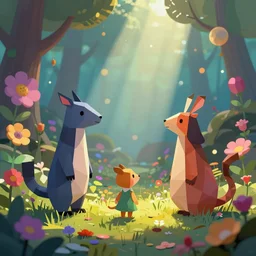 low poly, pixar, un surreal hybrid animals, nostalgia for a fairytale, magic realism, flowerpunk, mysterious vivid colors by andy kehoe and amanda clarke en un mundo creado por gediminas pranckevicius y zdzisław beksinski con global illumination, radiant light, god rays, bokeh, digital illustration, cg society, unreal engine 5, ray
