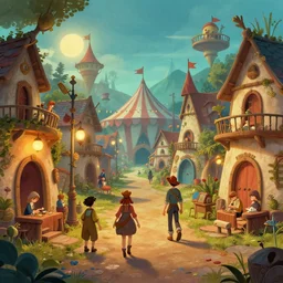 circus cozy fantasy village street view by artgerm and Craig Mullins, James Jean, Andrey Ryabovichev, Mark Simonetti and Peter Morbacher 16k