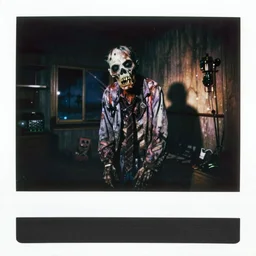 polaroid photo of a zombie high detailed sharp focus dark horror night interior