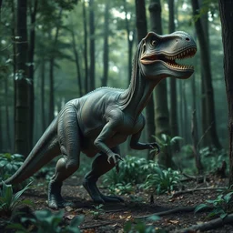 highly detailed photograph of a oil velociraptor!! in the forest, featured on pixiv