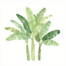 minimalist watercolor banana plants, illustration, vector art