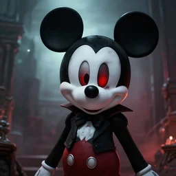 demonic mickey, red eyes, machiavellian, dramatic, horror