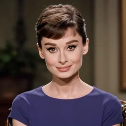 A young woman who looks like a cross between Audrey Hepburn and Maisie Williams. Amused. Flirty.