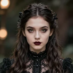 headshot portrait of young gothic girl by WLOP, bokeh, fine details