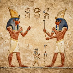 Egyptian symbols, ancient, on a cracked wall.