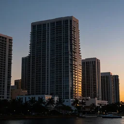 miami hotel background by simon stalenhag, sunset, clear sky, sharp focus, dark lighting, digital art, 4 k