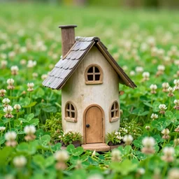 fairy house in a clover field