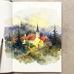 small centered on watercolor paper, paint brush strokes, abstract watercolor painting of vila de neve, cinematic light, national romanticism by hans dahl, by jesper ejsing, by anders zorn, by greg rutkowski, by greg manchess, by tyler edlin