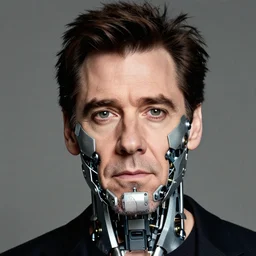 a portrait of jim carrey wearing mechanical implants on the face