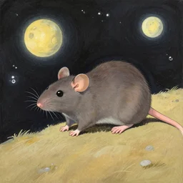 Rat in the space, painting by Hiroshi Yoshida style