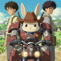a rabbit with a cowboy hat on its head driving a mech, illustration concept art anime key visual trending pixiv fanbox by wlop and greg rutkowski and makoto shinkai and studio ghibli and kyoto animation symmetrical facial features